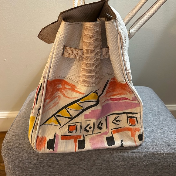 LeSolim vintage snakeskin leather gondolier Venice Italy large tote shoulder bag - Picture 3 of 12